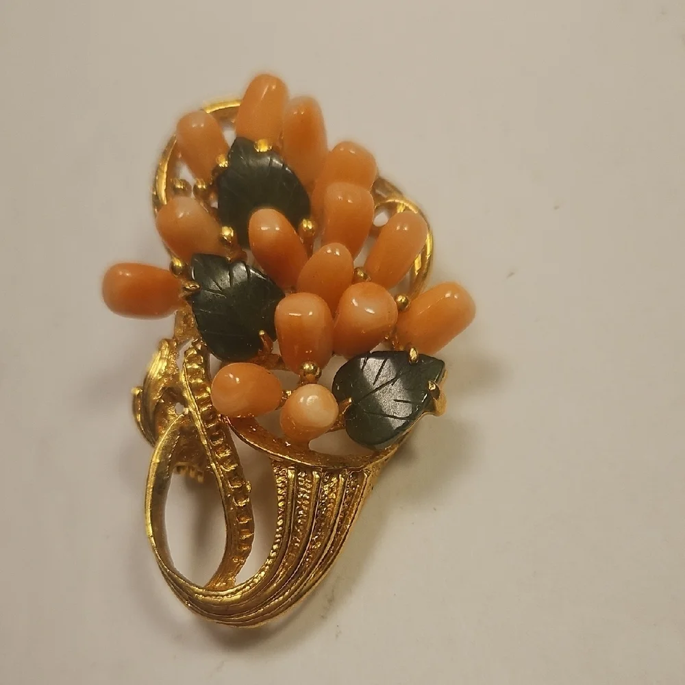 Elegant Pinkish Orange Coral Floral Brooch